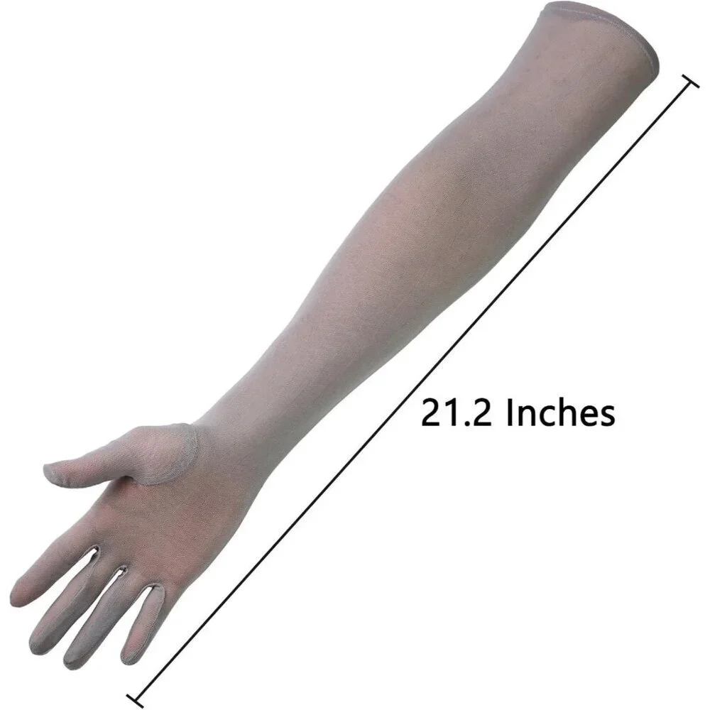 Women's Tulle Gray Long Sheer Silk Gloves Elbow Length Sun Protection Party